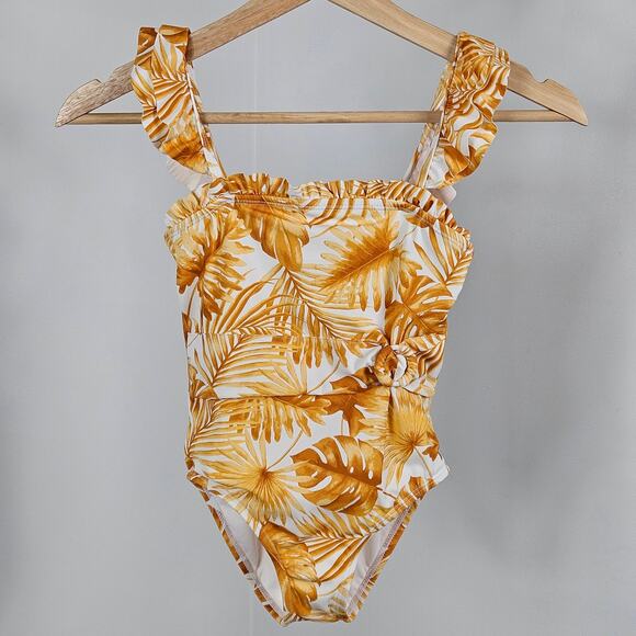 Janie and Jack Yellow One Piece Swimsuit Tropical Palm Bathing Suit | Girl's 6 - Picture 1 of 16